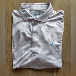 Johnnie-O Light Pink and Blue Dot Atlanta Country Club Polo Shirt